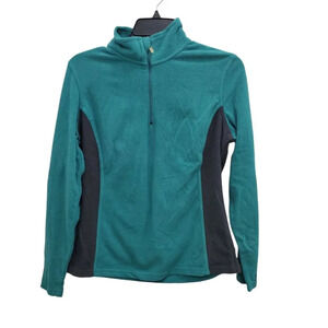 C9 by Champion Womens Turquoise Gray 1/4 Mock Neck Long Sleeve Fleece Pullover M
